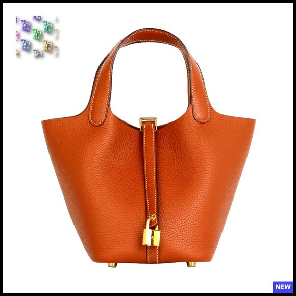 Handbags - Genuine Leather Bucket Bag Handheld Tote Bohemian Style Metal Clasp